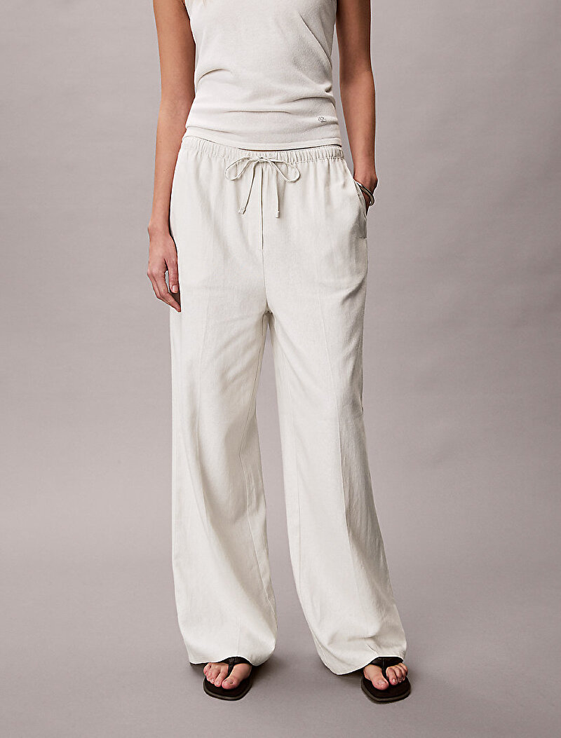 Calvin Klein Beyaz Renkli Kadın Linen Weekend Casual Pantolon