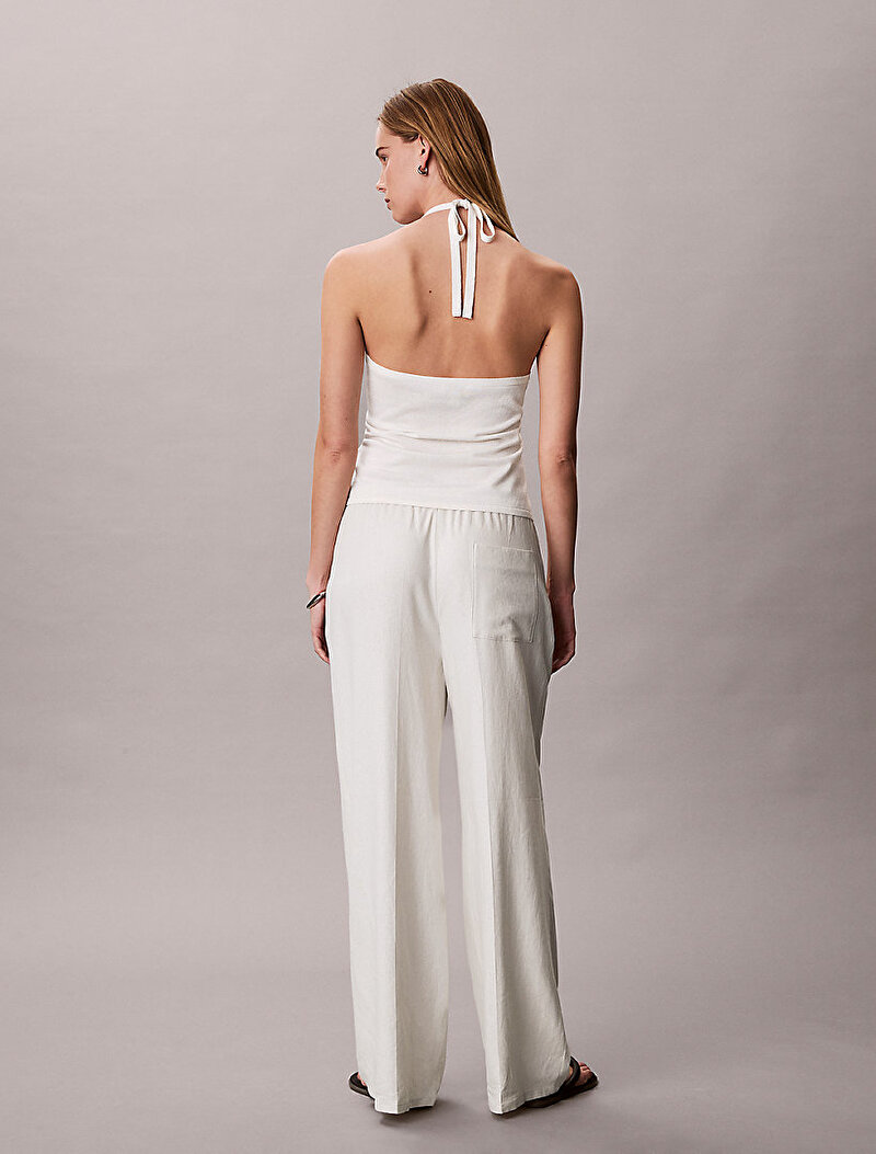 Calvin Klein Beyaz Renkli Kadın Linen Weekend Casual Pantolon