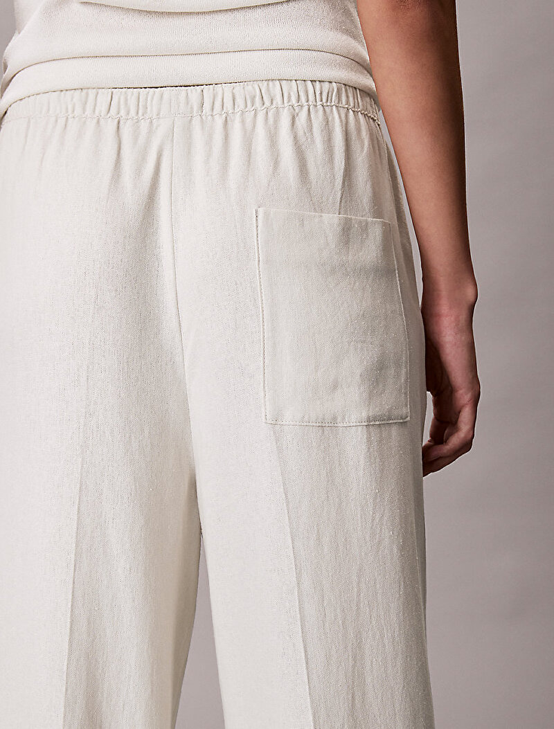 Calvin Klein Beyaz Renkli Kadın Linen Weekend Casual Pantolon