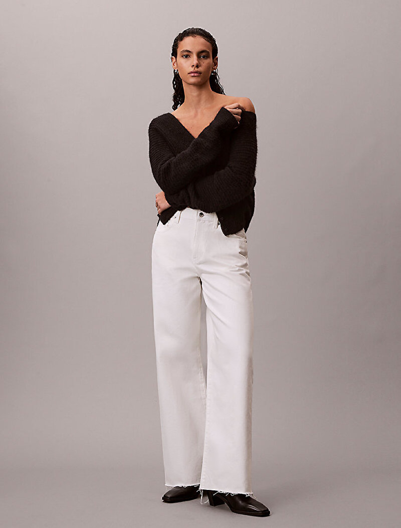 Kadın Wide Leg Raw Jean Pantolon
