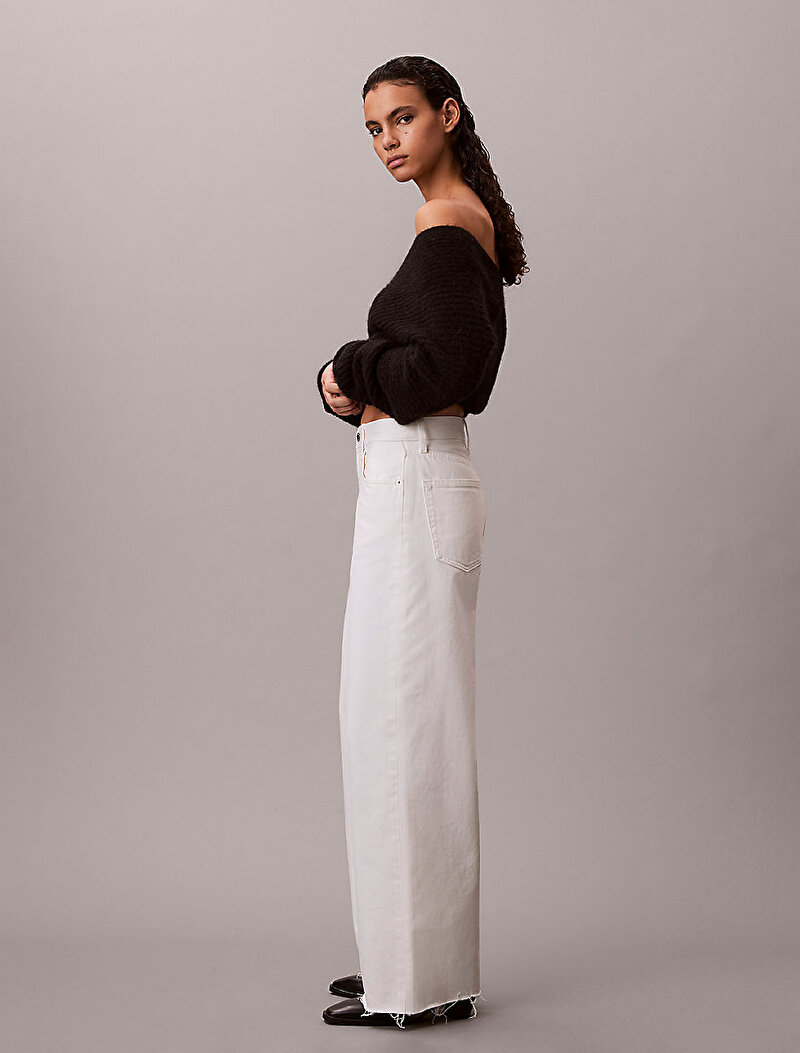 Calvin Klein Beyaz Renkli Kadın Wide Leg Raw Jean Pantolon