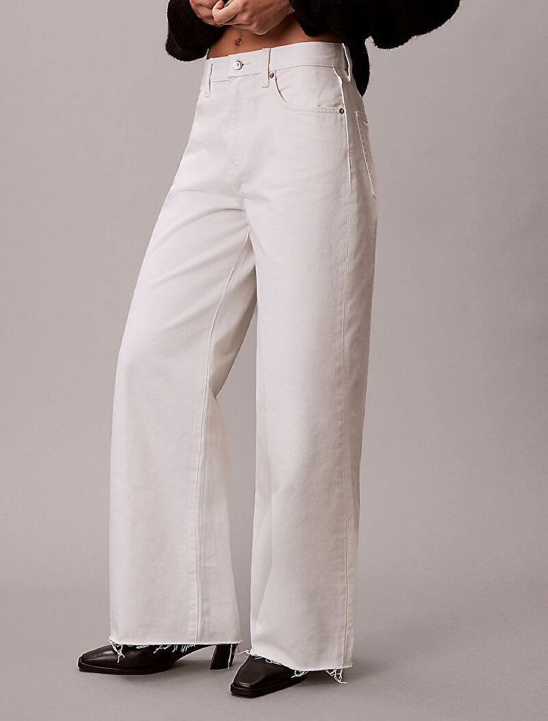 Calvin Klein Beyaz Renkli Kadın Wide Leg Raw Jean Pantolon