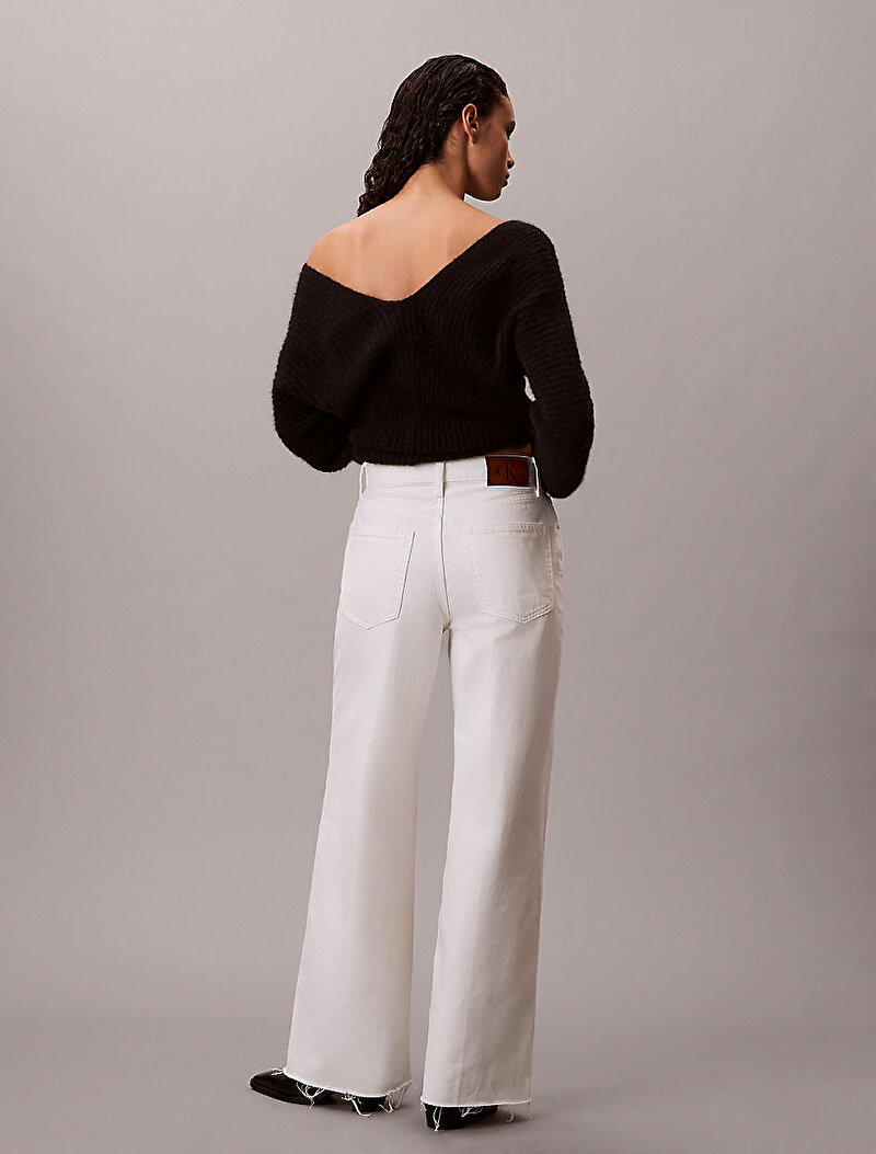 Calvin Klein Beyaz Renkli Kadın Wide Leg Raw Jean Pantolon