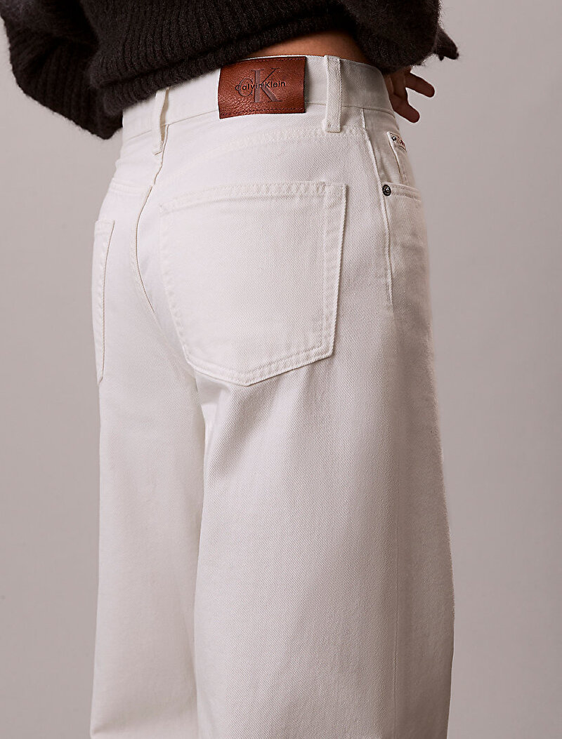 Calvin Klein Beyaz Renkli Kadın Wide Leg Raw Jean Pantolon