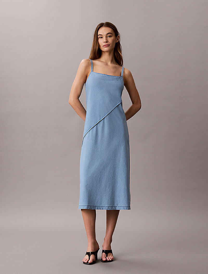 Calvin Klein Mavi Renkli Kadın Bias Cut Soft Denim Elbise
