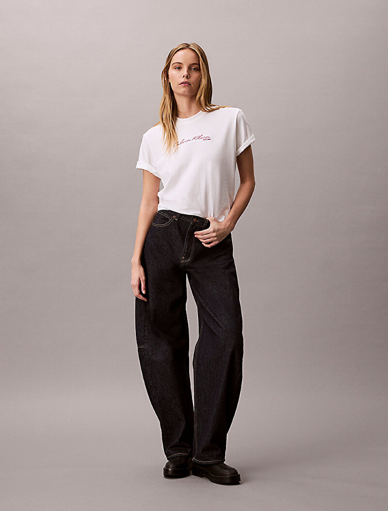 Calvin Klein Beyaz Renkli Kadın Graphic Boxy T-shirt