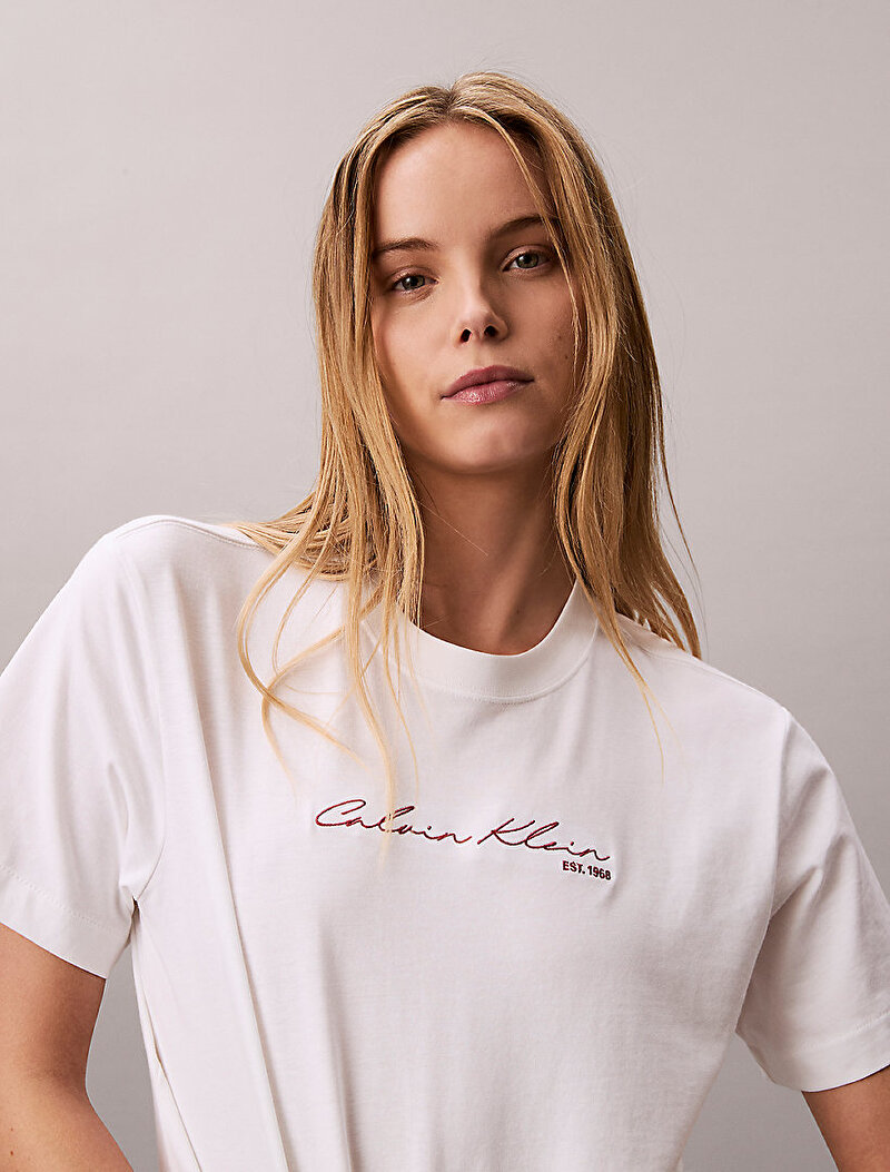 Calvin Klein Beyaz Renkli Kadın Graphic Boxy T-shirt
