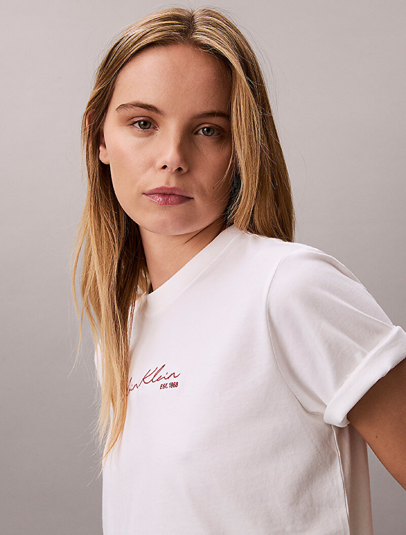 Calvin Klein Beyaz Renkli Kadın Graphic Boxy T-shirt