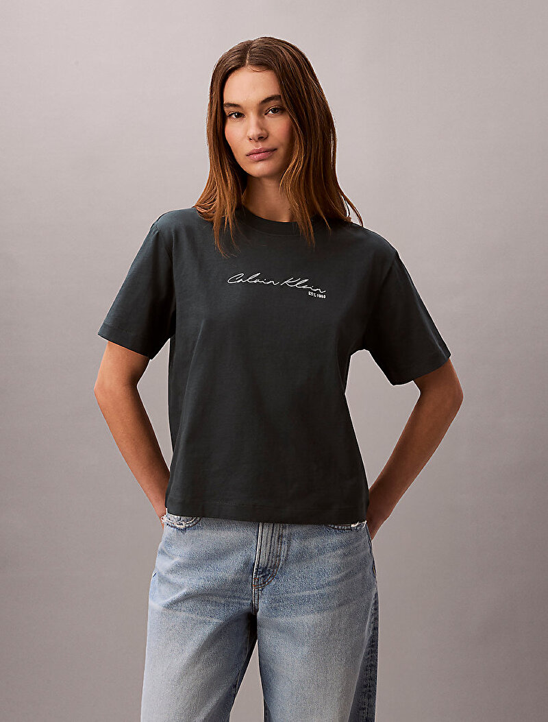 Calvin Klein Mavi Renkli Kadın Graphic Boxy T-shirt