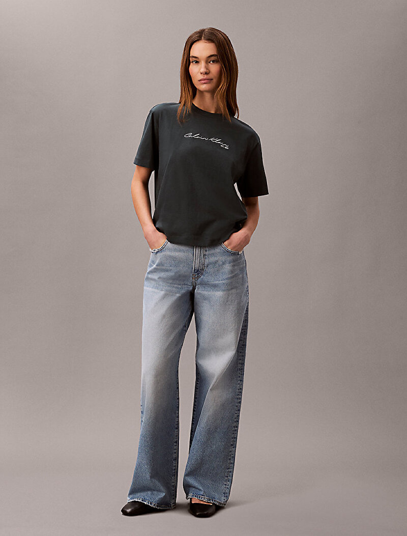 Calvin Klein Mavi Renkli Kadın Graphic Boxy T-shirt