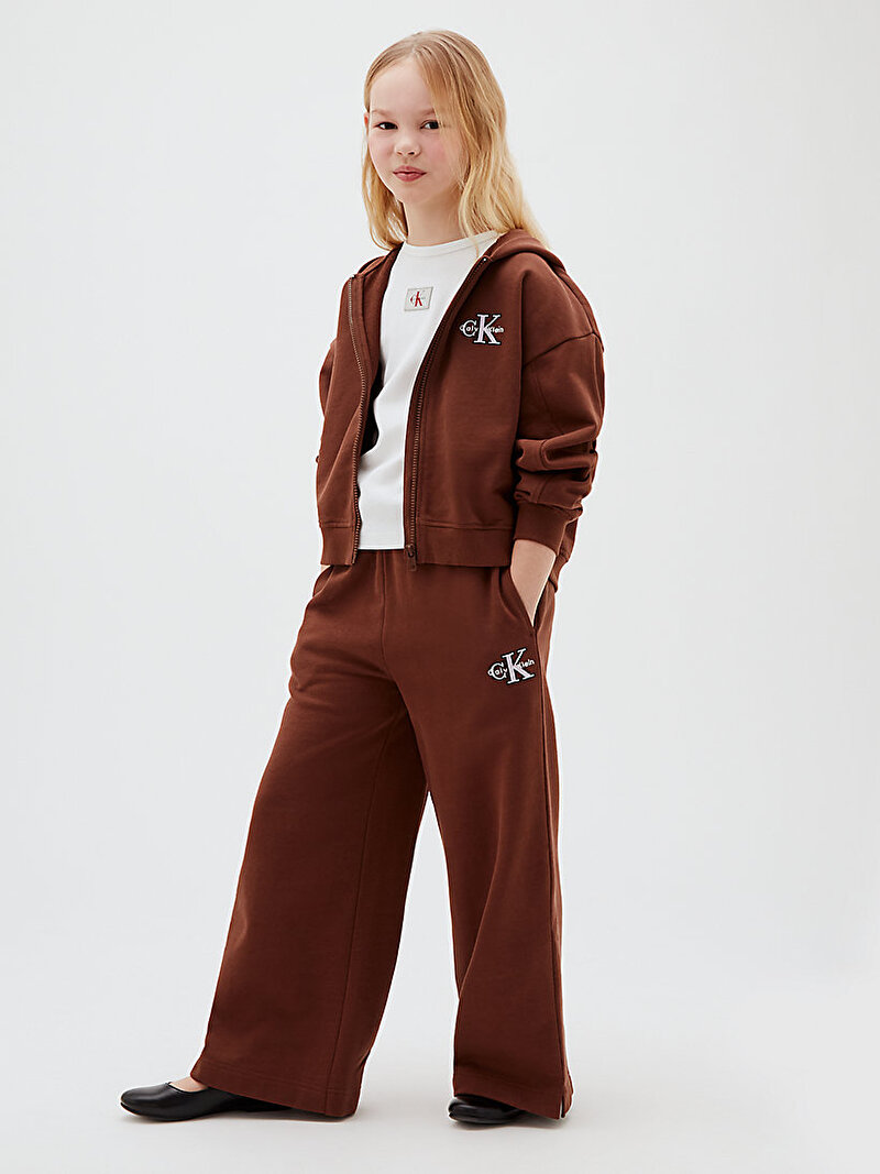 Calvin Klein Kahverengi Renkli Kız Çocuk Monologo Wide Leg Eşofman Altı