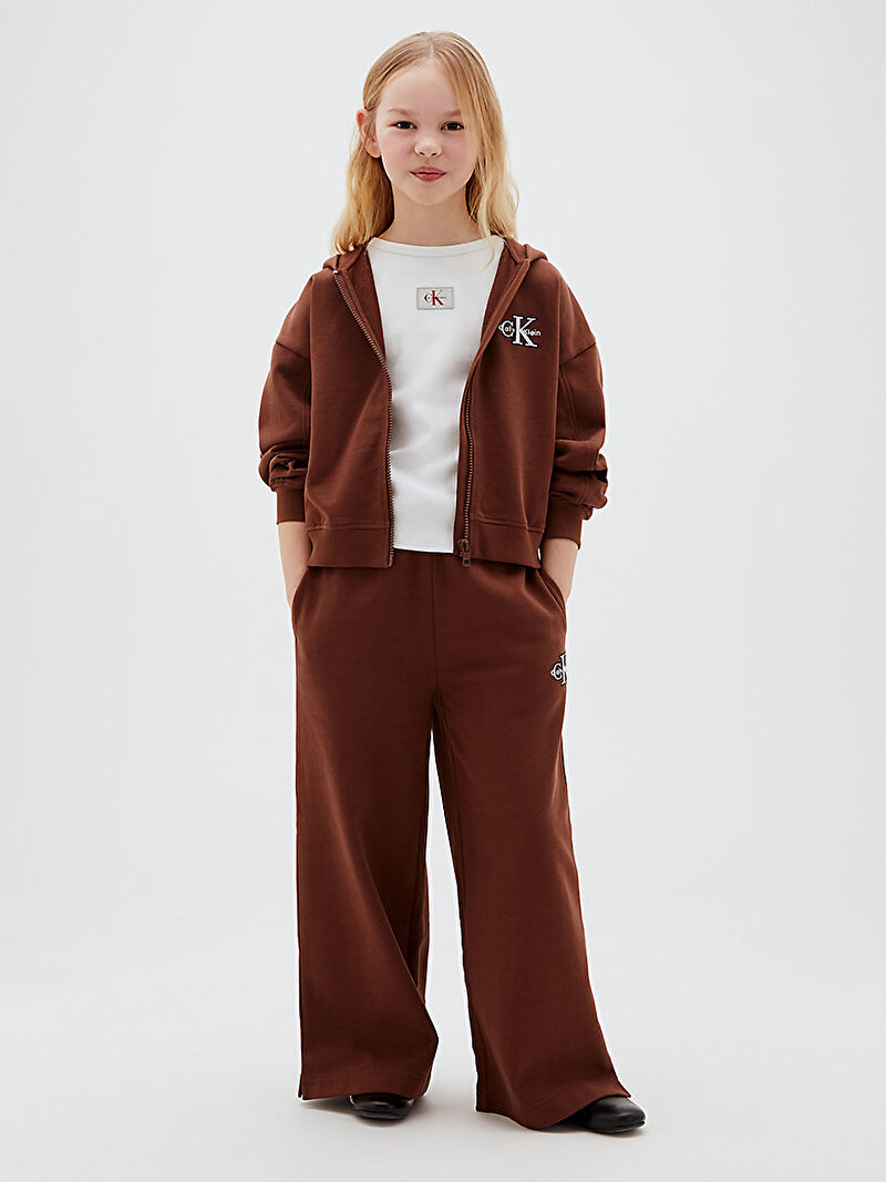 Calvin Klein Kahverengi Renkli Kız Çocuk Monologo Wide Leg Eşofman Altı