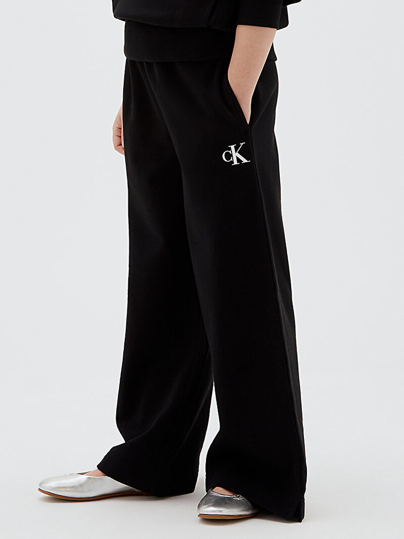 Calvin Klein Siyah Renkli Kız Çocuk CK Logo Wide Leg Eşofman Altı