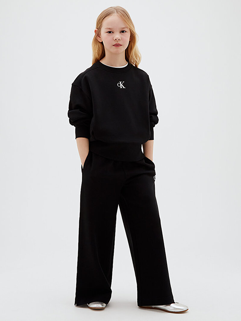 Calvin Klein Siyah Renkli Kız Çocuk CK Logo Wide Leg Eşofman Altı