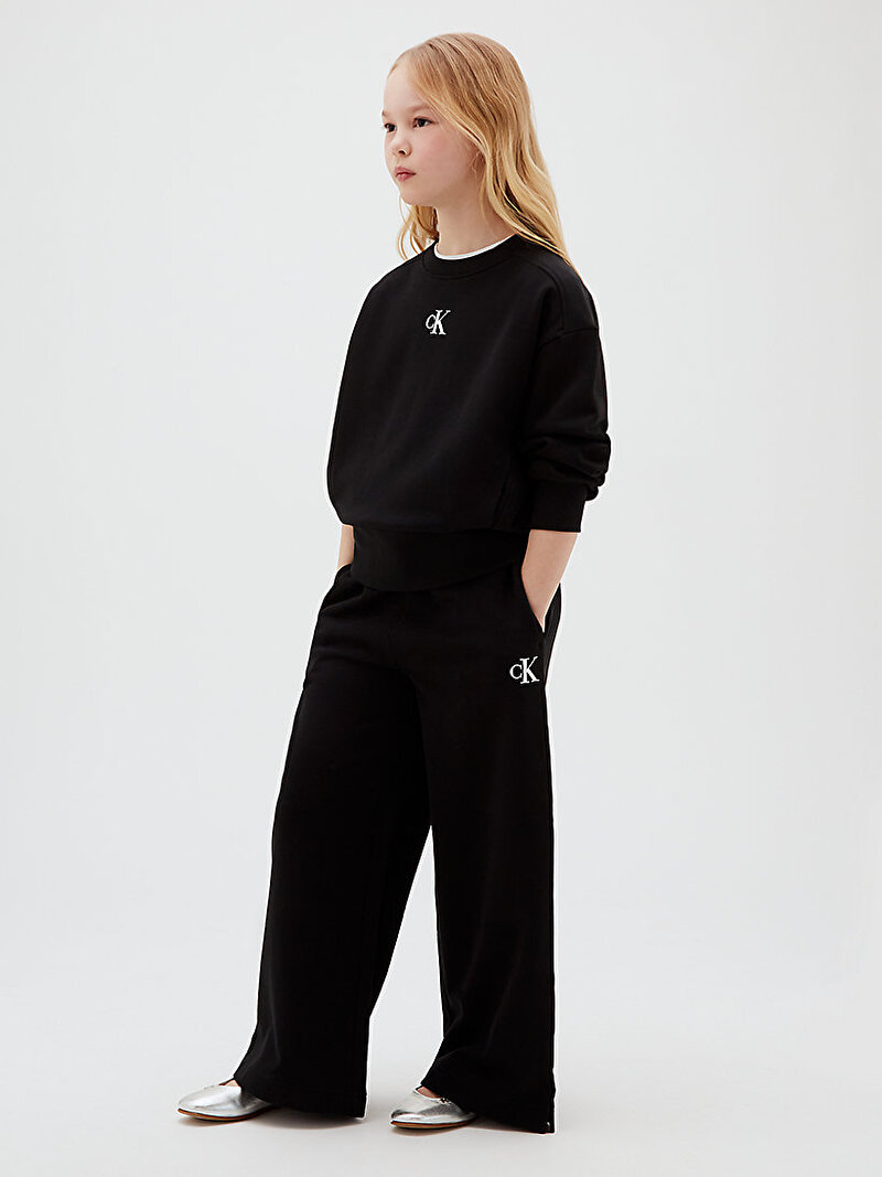 Calvin Klein Siyah Renkli Kız Çocuk CK Logo Wide Leg Eşofman Altı