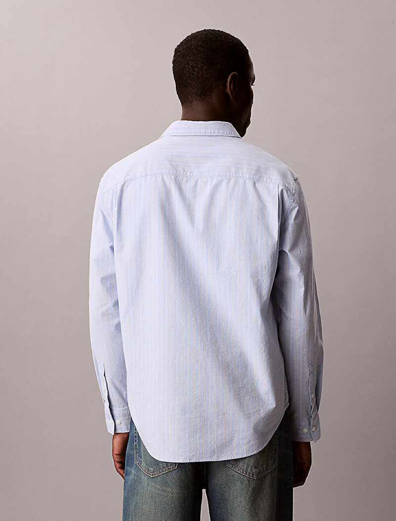 Calvin Klein Mavi Renkli Erkek Stripe Washed Gömlek