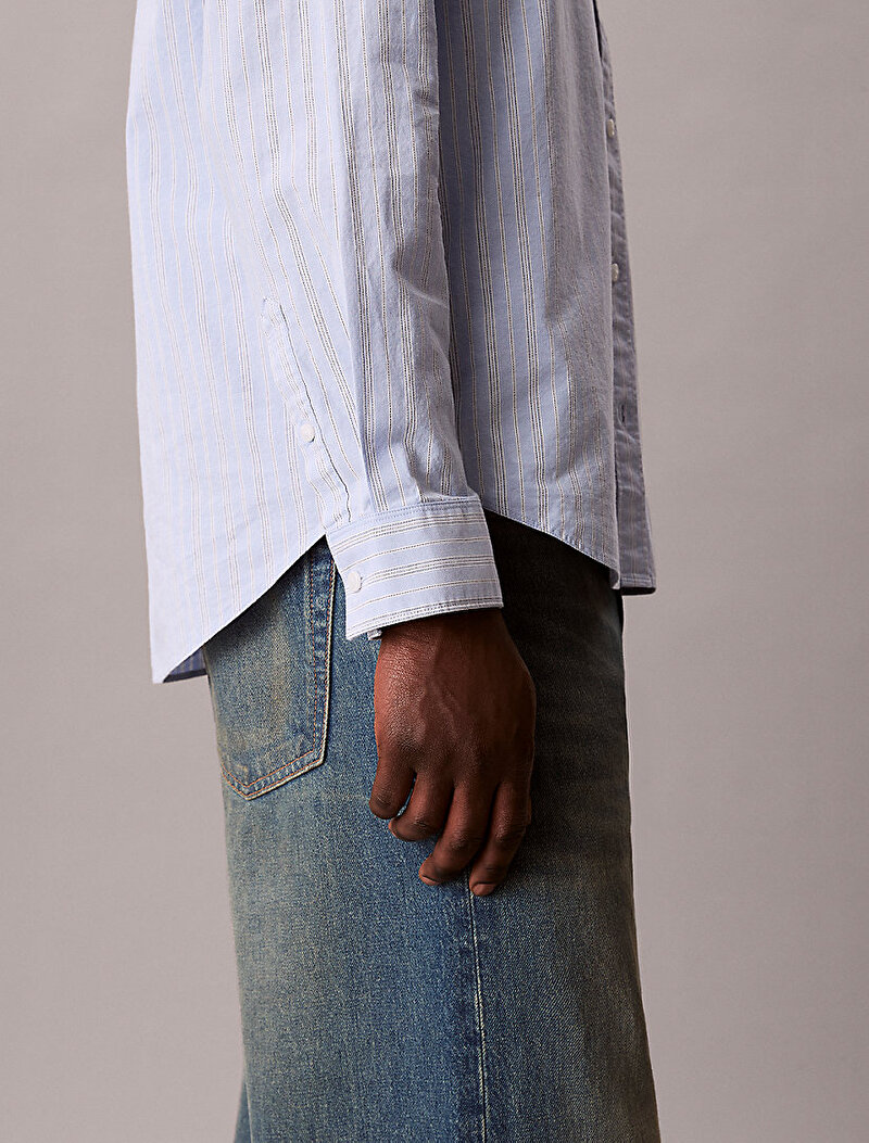 Calvin Klein Mavi Renkli Erkek Stripe Washed Gömlek