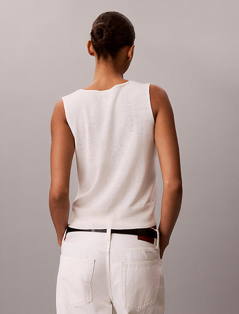 Calvin Klein Beyaz Renkli Kadın Linen Blend Tank Top