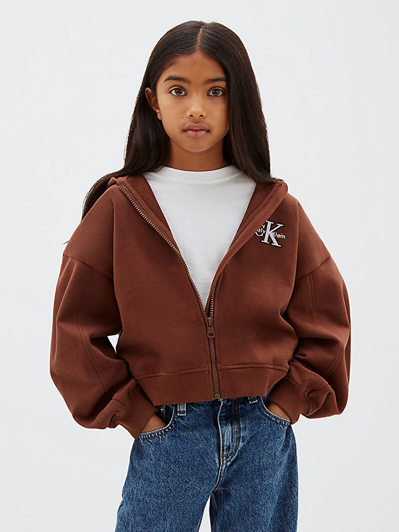 Calvin Klein Kahverengi Renkli Kız Çocuk Terry Monologo Sweatshirt