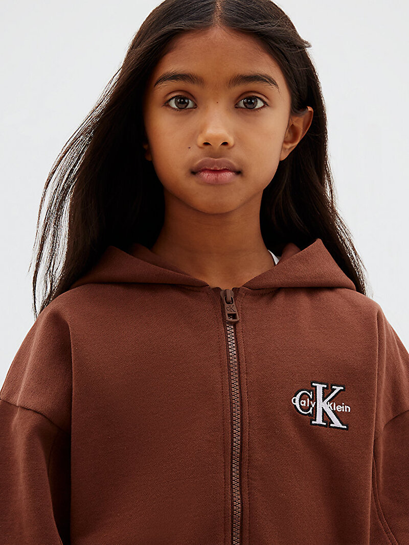 Calvin Klein Kahverengi Renkli Kız Çocuk Terry Monologo Sweatshirt