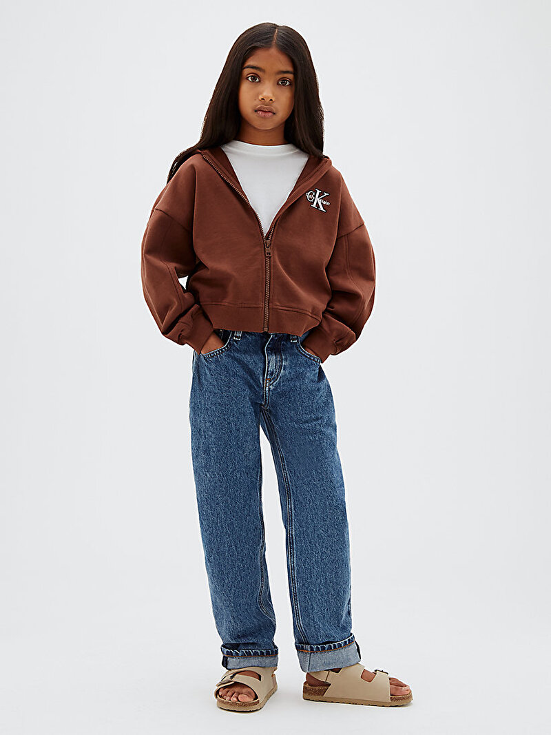 Calvin Klein Kahverengi Renkli Kız Çocuk Terry Monologo Sweatshirt