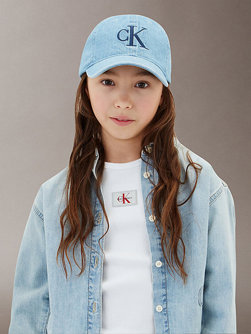Calvin Klein Mavi Renkli Çocuk Unisex Large Monogram Şapka