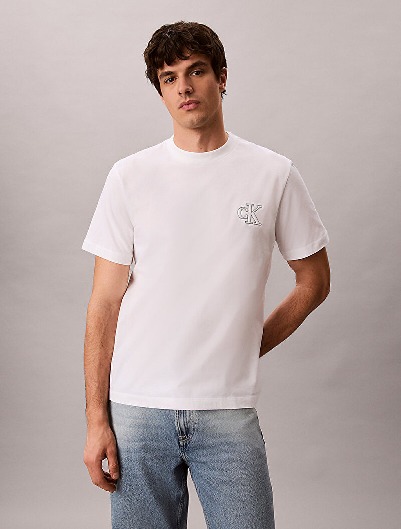 Calvin Klein Beyaz Renkli Erkek 30s Jersey T-shirt