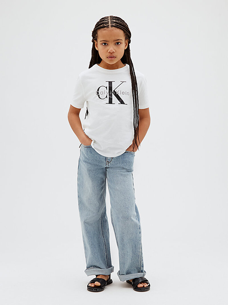Calvin Klein Beyaz Renkli Çocuk Unisex CK Monologo T-shirt
