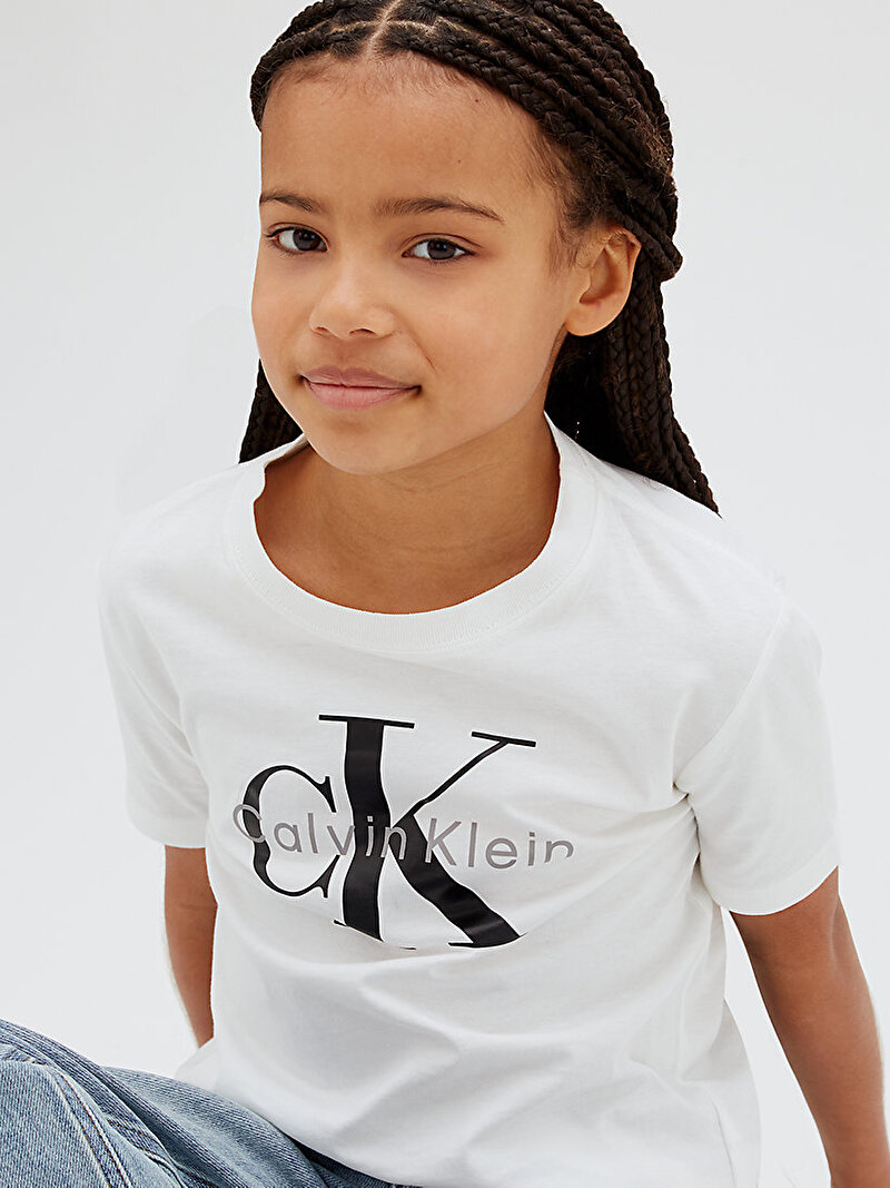 Calvin Klein Beyaz Renkli Çocuk Unisex CK Monologo T-shirt