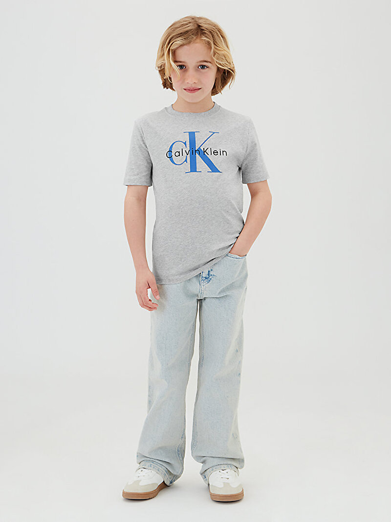 Calvin Klein Gri Renkli Çocuk Unisex CK Monologo T-shirt