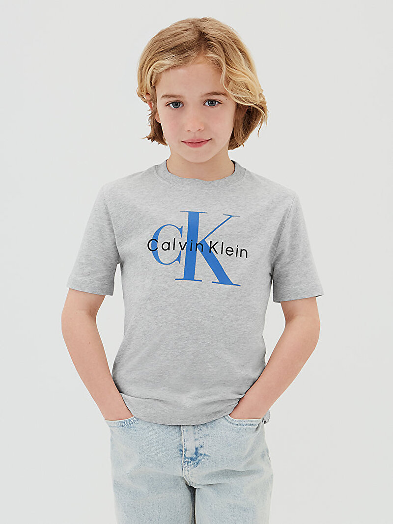 Calvin Klein Gri Renkli Çocuk Unisex CK Monologo T-shirt