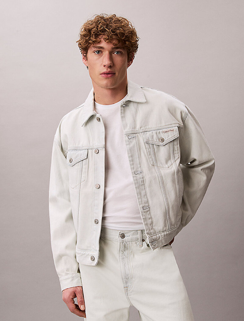 Calvin Klein Mavi Renkli Erkek 90s Bleachout Ceket