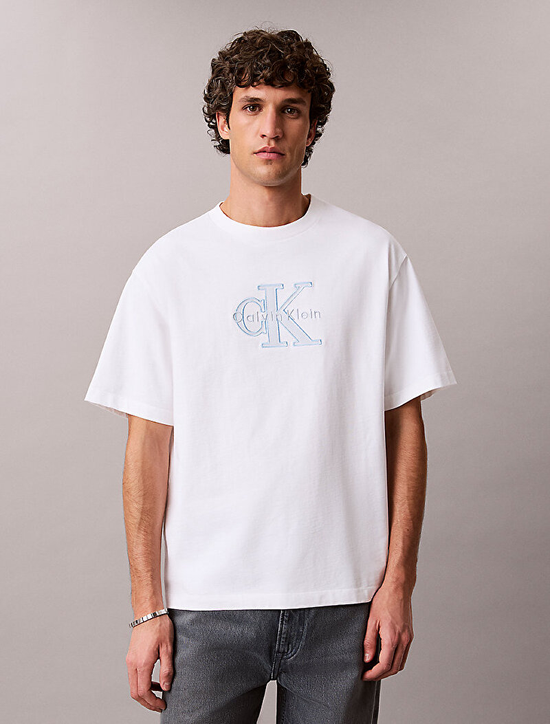Calvin Klein Beyaz Renkli Erkek 16s Elevatd Mono T-shirt