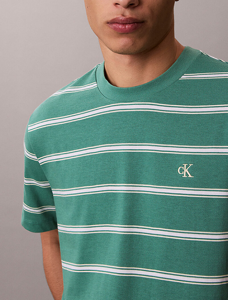 Calvin Klein Yeşil Renkli Erkek Easy Stripe Crewn T-shirt