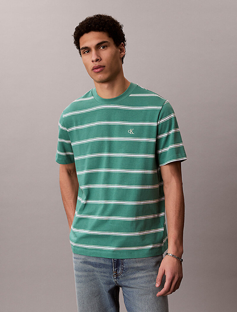Calvin Klein Yeşil Renkli Erkek Easy Stripe Crewn T-shirt