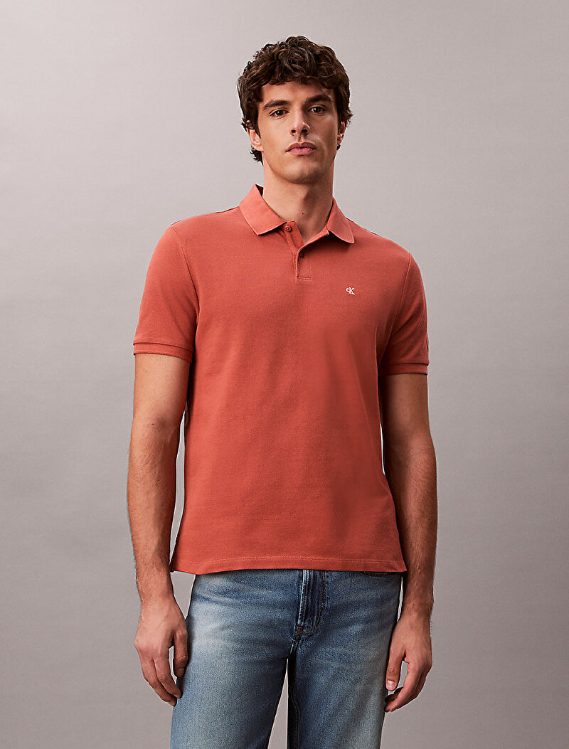 Calvin Klein Kahverengi Renkli Erkek Monogram Pique Polo T-shirt