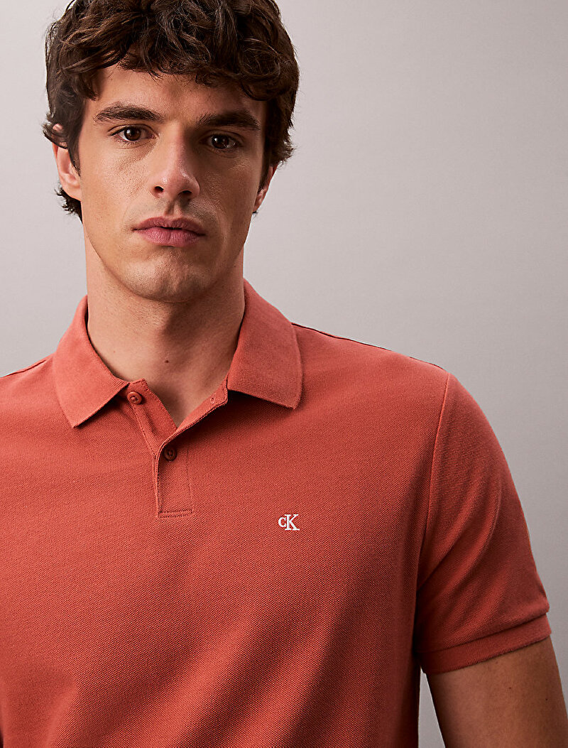 Calvin Klein Kahverengi Renkli Erkek Monogram Pique Polo T-shirt