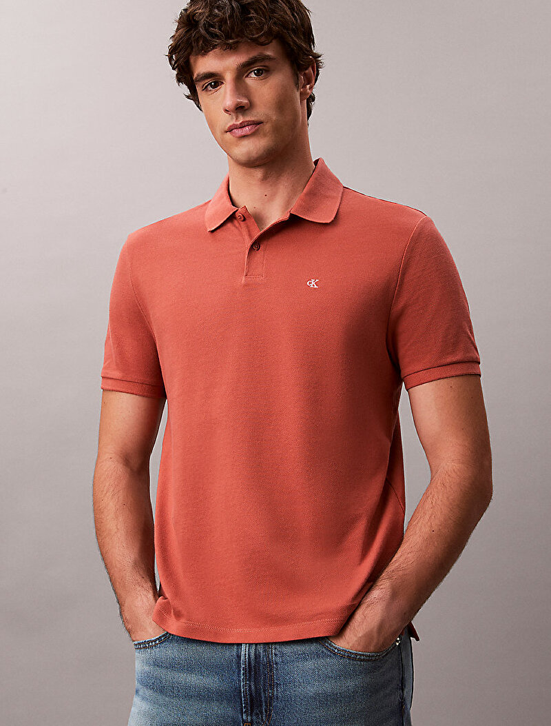 Calvin Klein Kahverengi Renkli Erkek Monogram Pique Polo T-shirt
