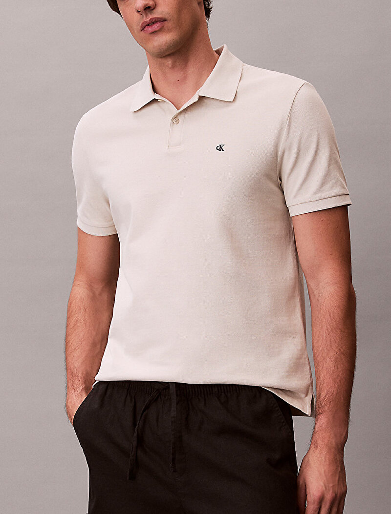 Calvin Klein Beyaz Renkli Erkek Monogram Pique Polo T-shirt
