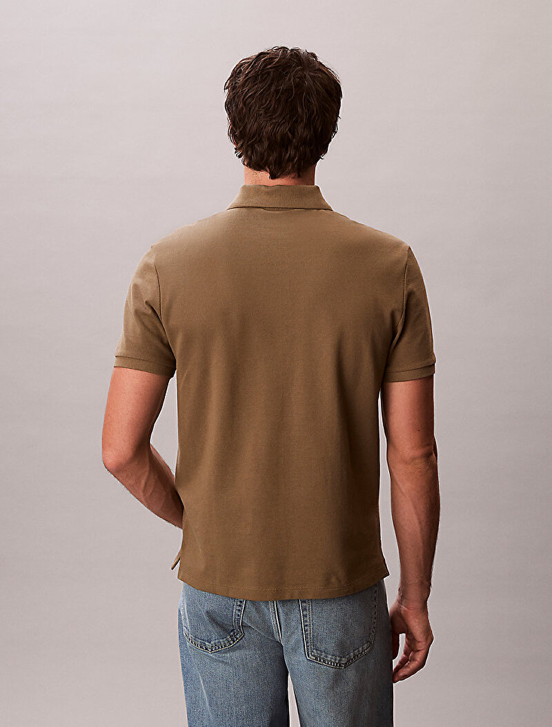 Calvin Klein Bej Renkli Erkek Monogram Pique Polo T-shirt