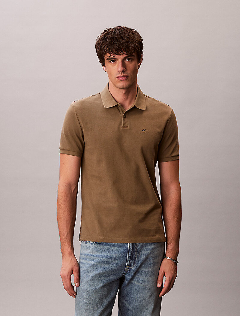 Calvin Klein Bej Renkli Erkek Monogram Pique Polo T-shirt