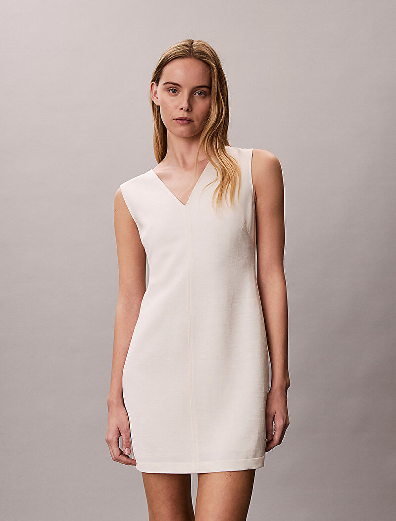 Calvin Klein Beyaz Renkli Kadın Heavy Textured Shine Elbise