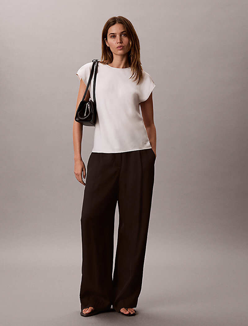 Calvin Klein Beyaz Renkli Kadın Matte Satin Gömlek