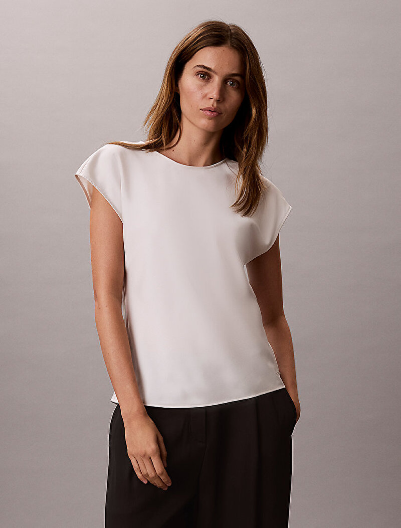 Calvin Klein Beyaz Renkli Kadın Matte Satin Gömlek