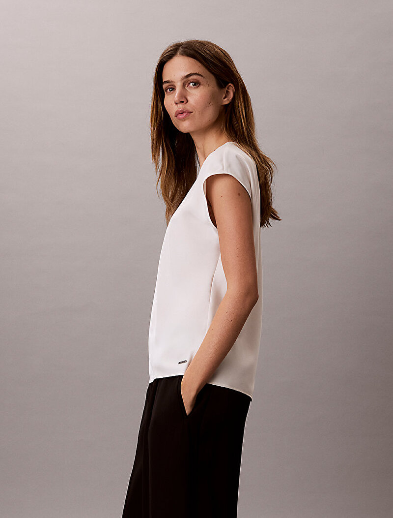 Calvin Klein Beyaz Renkli Kadın Matte Satin Gömlek