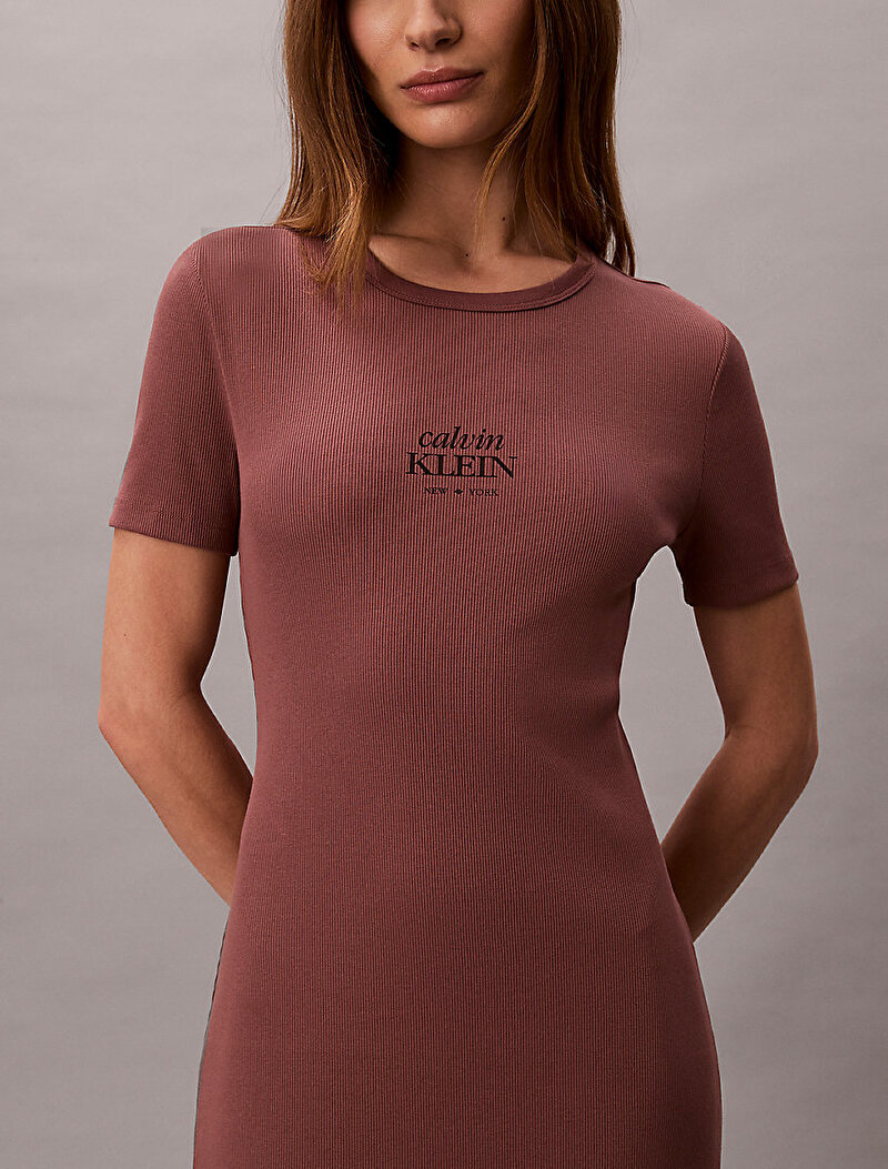 Calvin Klein Kahverengi Renkli Kadın Baby Rib Logo Elbise