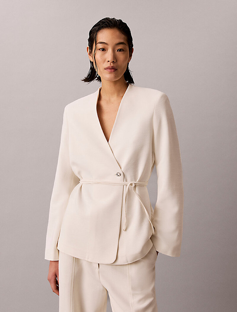 Calvin Klein Beyaz Renkli Kadın Textured Shine Blazer