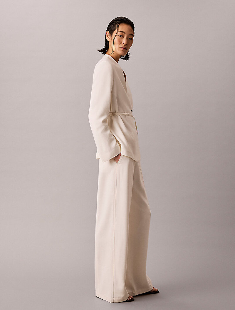 Calvin Klein Beyaz Renkli Kadın Textured Shine Pantolon