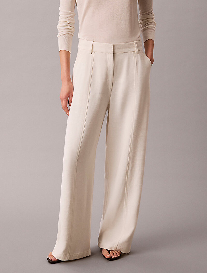 Calvin Klein Beyaz Renkli Kadın Textured Shine Pantolon