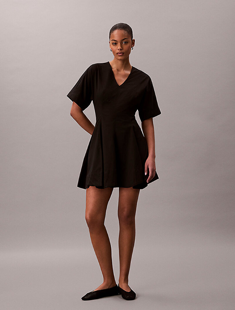 Calvin Klein Siyah Renkli Kadın Cotton Poplin Panel Elbise